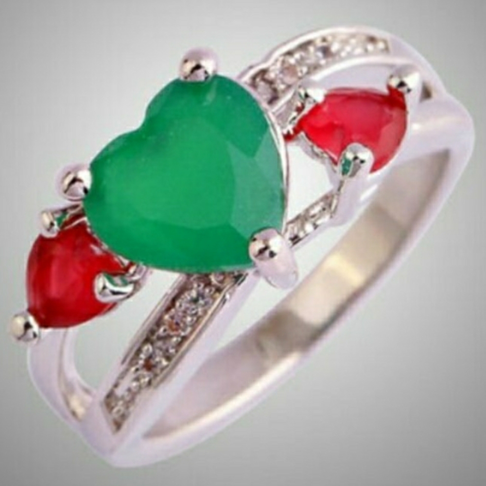 Emerald And Ruby Heart Ring Sz 8 - image 1